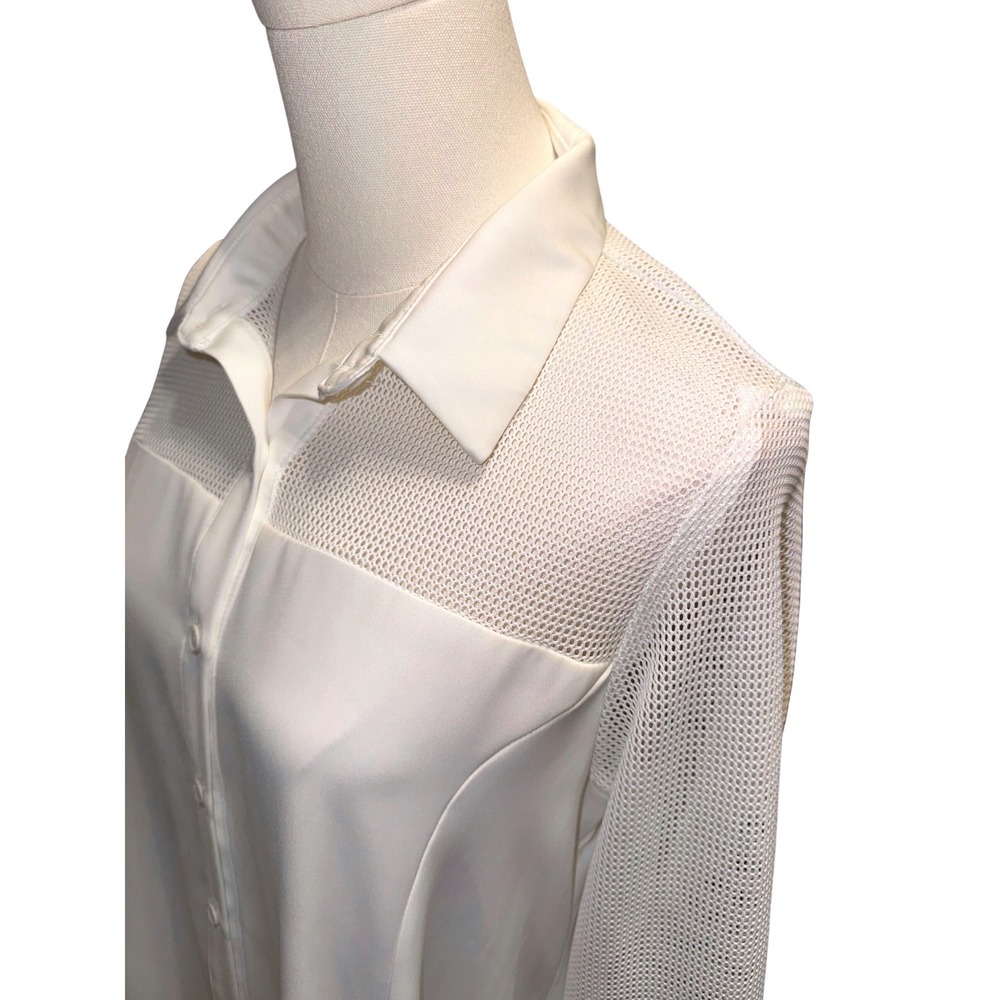 Gracia White Mesh Panel High-Low Button Down‎ Tunic Shirt D23566 Womens Medium - Picture 10 of 12